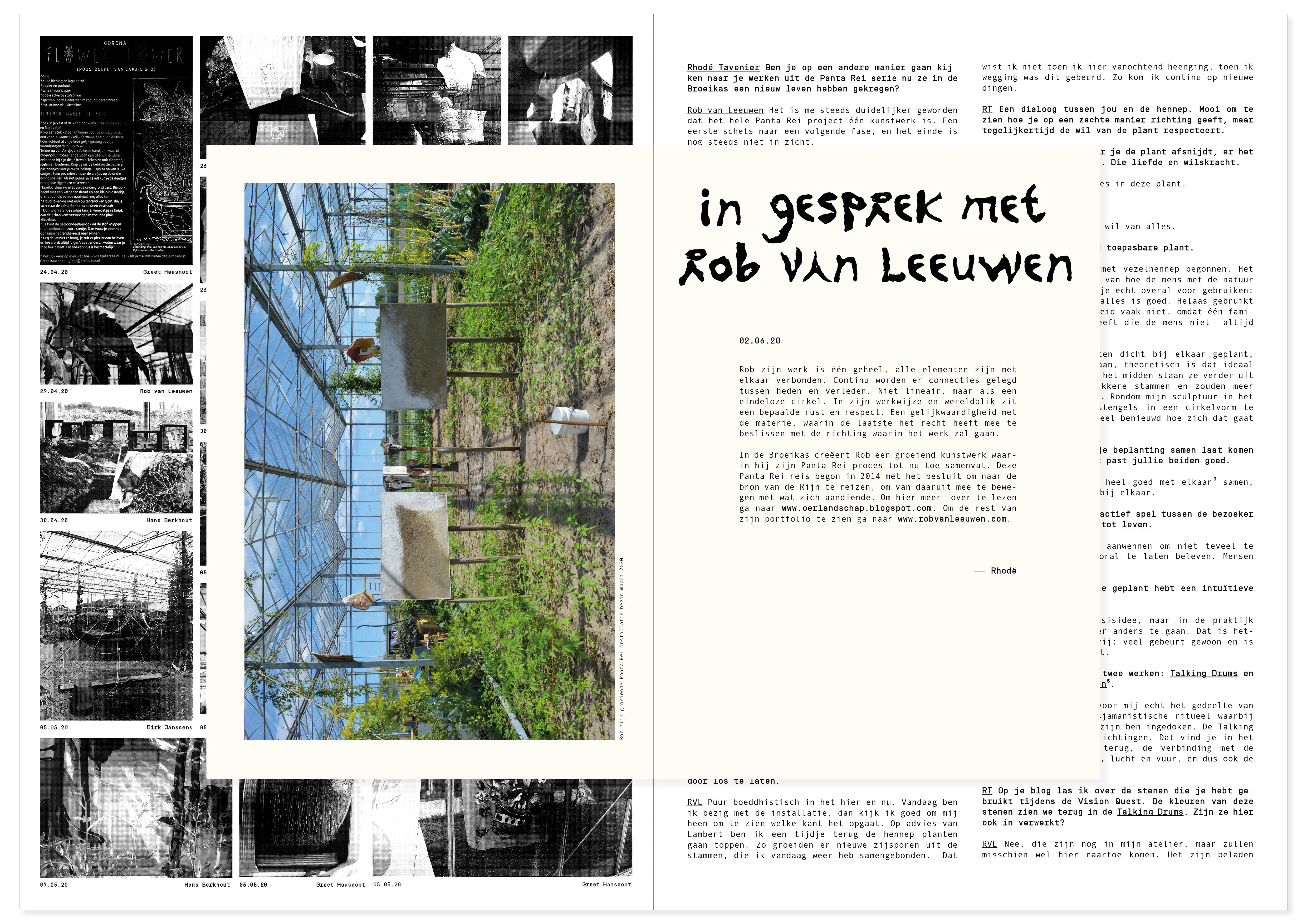 For the first season in "Het Broeikaseffect" / "The Greenhouse Effect" I designed a publication. It contains a visual logbook which shows the growth and developments in the greenhouse. I've interviewed 3 artists about their working process. Concept in collaboration with Sanne van der Meij ---> www.sannevandermeij.com The organic letter shapes are made with leftover mandarin peels. 2020.